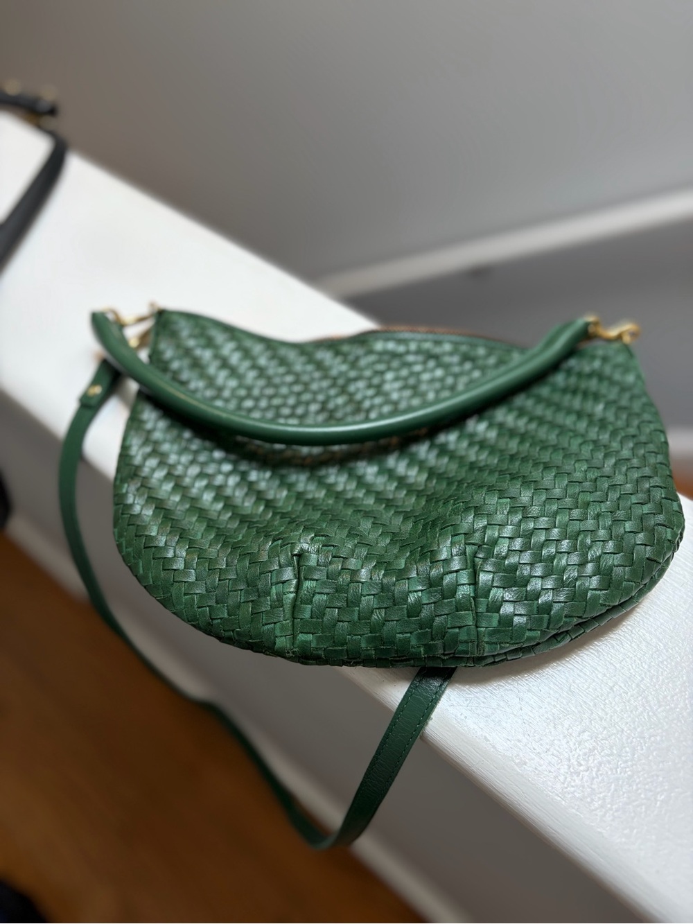 Woven Green Crossbody Saddle Bag